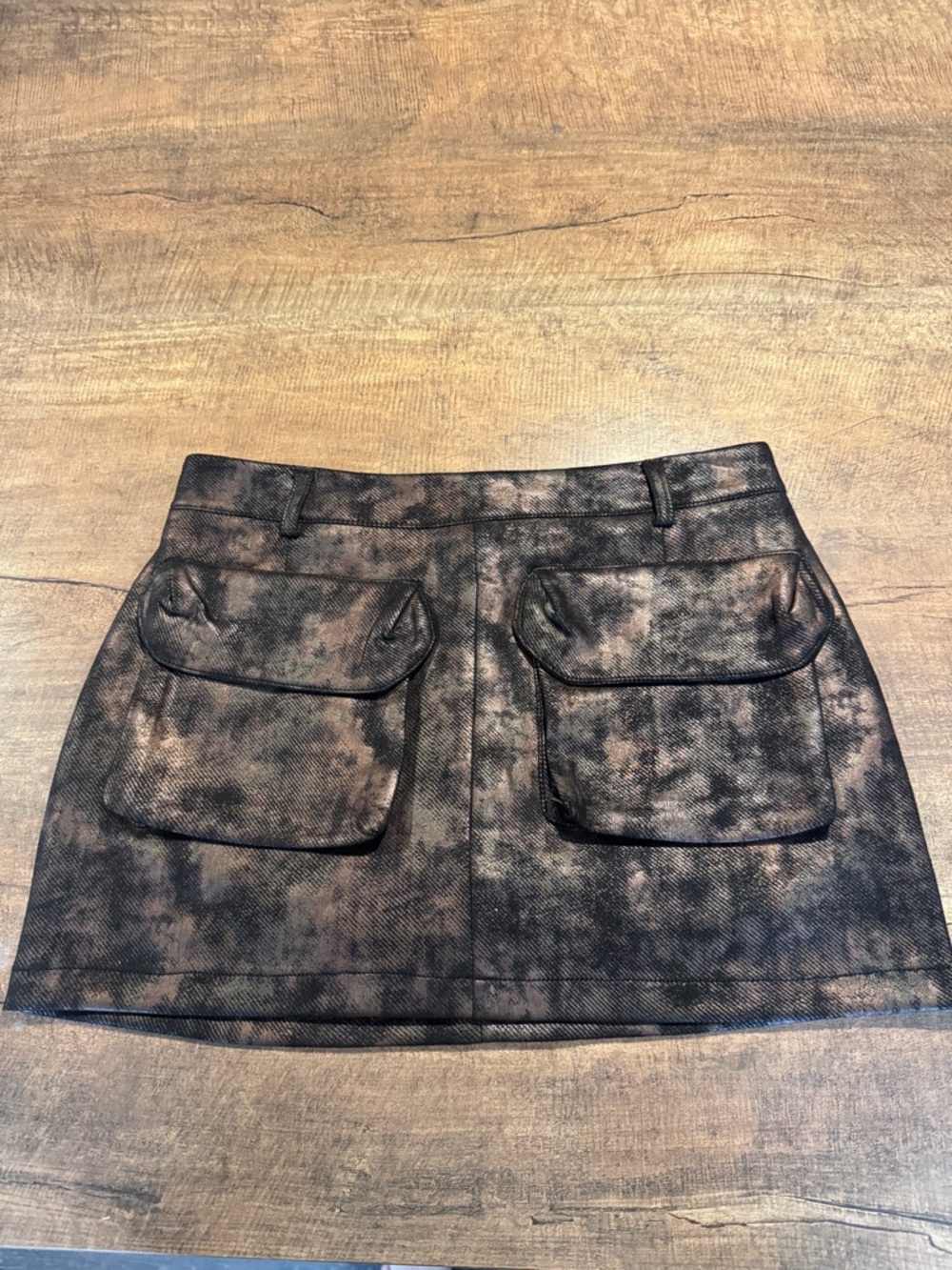Y2K Brown Black Mini Skirt Cargo Pocket A-Line Skater Size M